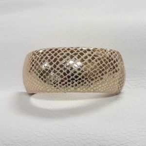Snakeskin Print Chunky Bangle Bracelet/ Metallic Gold/ Creme/ Vintage 90's Style